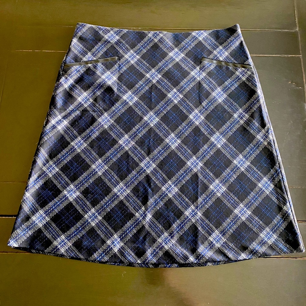 NWOT - Knee Length Aline Blue & Black Plaid Skirt